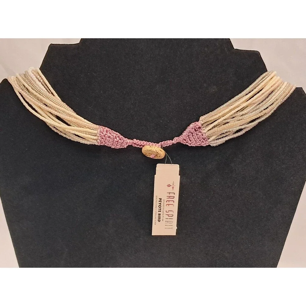 NWT Peyote Bird Multi Strand White Neutrals Seed Bead Necklace 20